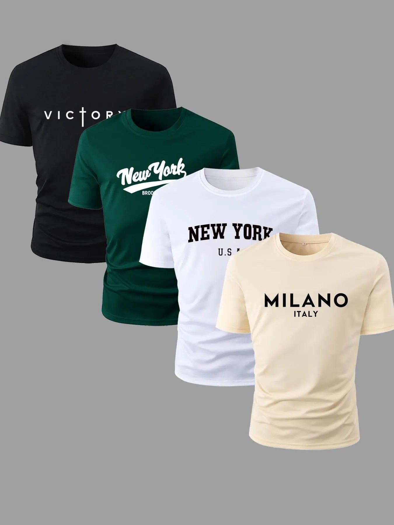 Men's Letter Print Round Neck Tee, Regular Fit Casual Short Sleeve Crew Neck T-Shirt for Summer, Fashion Men's Top for...