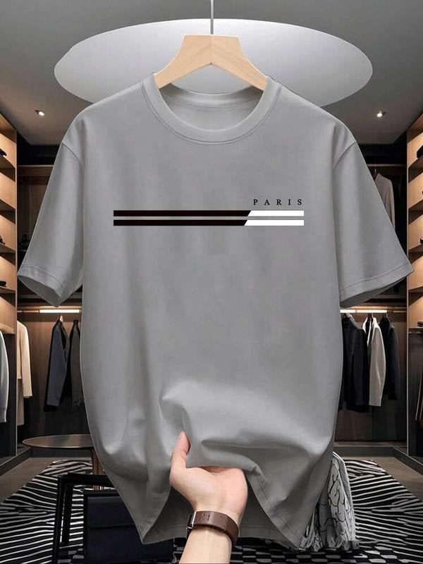 Men's Letter Print Round Neck Tee, Regular Fit Casual Short Sleeve Crew Neck T-Shirt for Summer, Fashion Men's Top for...