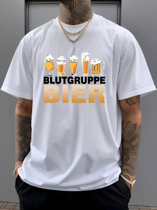 Men's Letter Print Round Neck Tee, Regular Fit Casual Short Sleeve Crew Neck T-Shirt for Summer, Fashion Men's Top for...