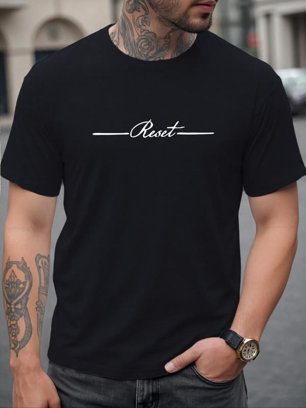 Men's Letter Print Round Neck Tee, Regular Fit Casual Short Sleeve Crew Neck T-Shirt for Summer, Fashion Men's Top for...