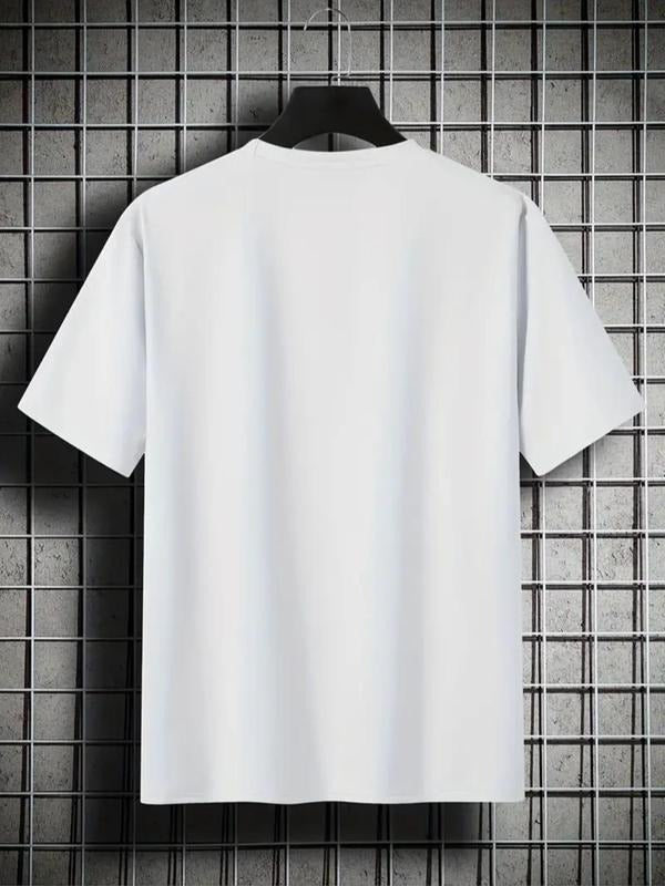 Men's Letter Print Round Neck Tee, Regular Fit Casual Short Sleeve Crew Neck T-shirt for Daily Wear, Men's Top for All...