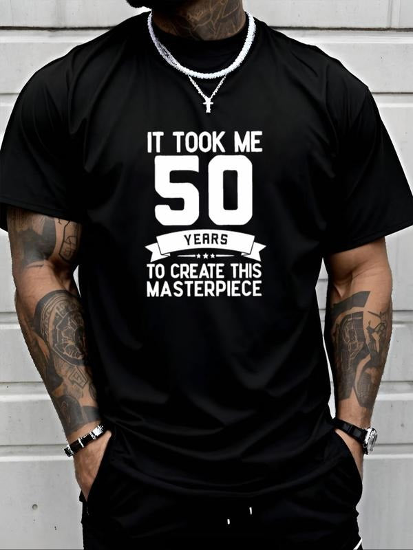 Men's Letter Print Round Neck Tee, Regular Fit Casual Short Sleeve Crew Neck T-shirt for Daily Wear, Men's Top for All...