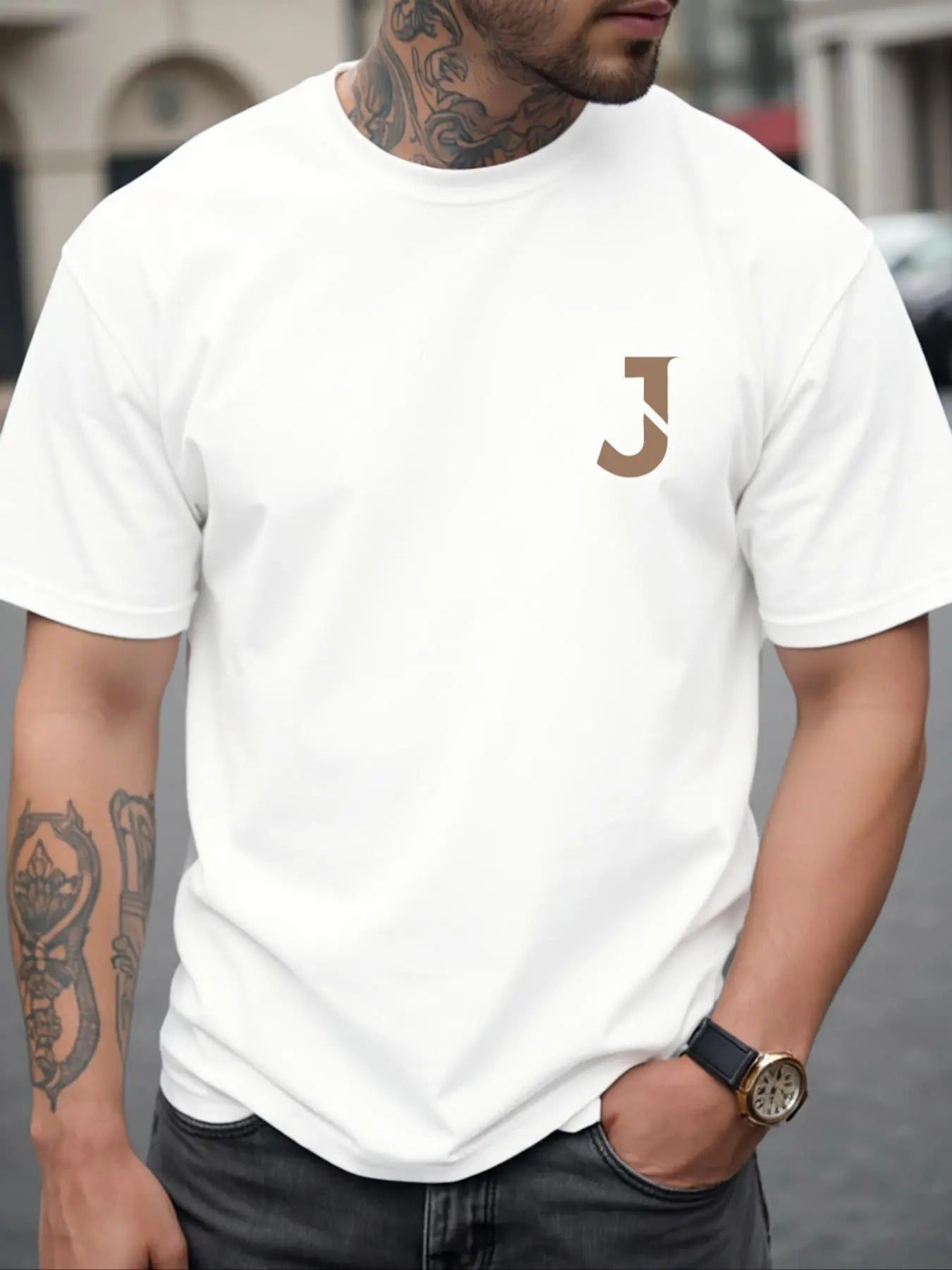 Men's Letter Print Round Neck Tee, Regular Fit Casual Short Sleeve Crew Neck T-shirt for Daily Wear, Men's Top for Summer...