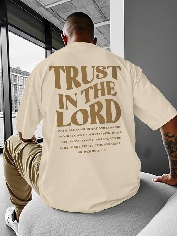 Men's Letter Print Round Neck Tee, Regular Fit Casual Short Sleeve Crew Neck T-shirt for Summer, Men's Top for Daily...