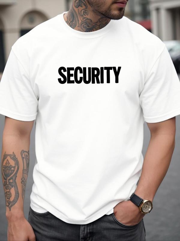 Men's Letter Print Round Neck Tee, Regular Fit Casual Short Sleeve T-shirt for Daily Wear, Men's Top for All Seasons...