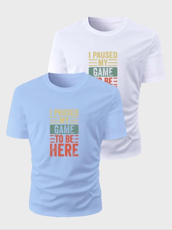 Men's Letter Print Round Neck Tee, Regular Fit Casual Short Sleeve T-shirt for Daily Wear, Men's Top for All Seasons...