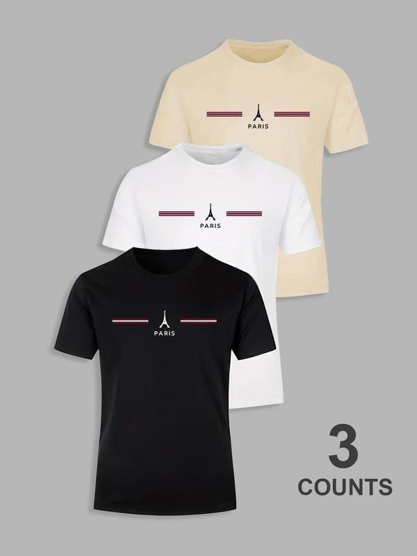 Men's Letter Print Round Neck Tee, Regular Fit Casual Short Sleeve T-shirt for Summer, Men's Top for Daily Wear Hoodie,...