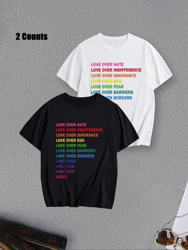 Men's Letter Print Round Neck Tee, Regular Fit Casual Short Sleeve T-shirt, Men's Summer Top for Daily Wear style 02...