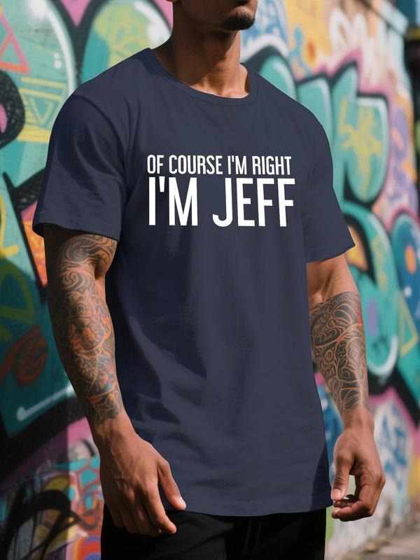 Men's Letter Print Round Neck Tee, Regular Fit Short Sleeve Crew Neck T-Shirt for Daily Outdoor Wear, Casual Comfy...