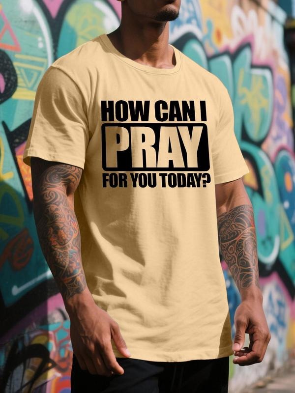 Men's Letter Print Round Neck Tee, Regular Fit Short Sleeve Crew Neck T-Shirt for Daily Wear, Casual Comfy Knitting Top...