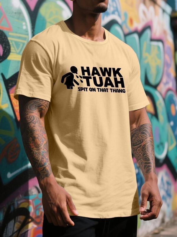 Men's Letter Print Round Neck Tee, Regular Fit Short Sleeve Crew Neck T-Shirt for Summer, Casual Men's Top for Daily Wear...