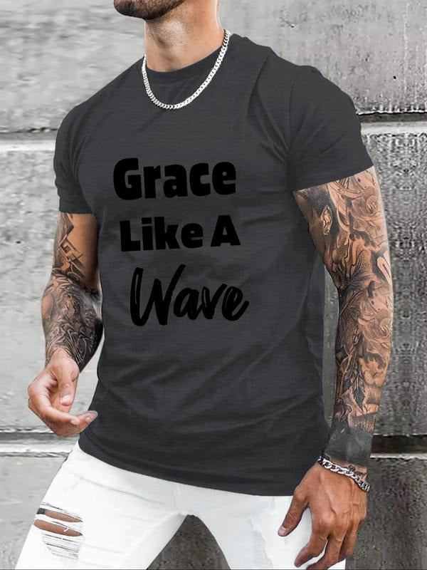 Men's Letter Print Round Neck Tee, Regular Fit Short Sleeve Crew Neck T-shirt for Summer, Casual Men's Top for Daily Wear...