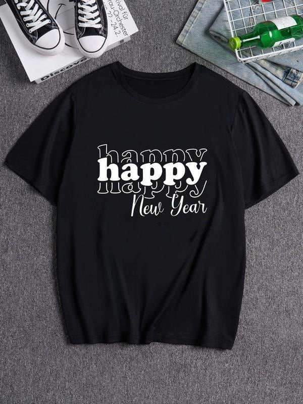 Men's Letter Print Round Neck Tee, Street Fashion Casual Soft Comfy Short Sleeve T-shirt for Daily Wear, Men's Clothes...