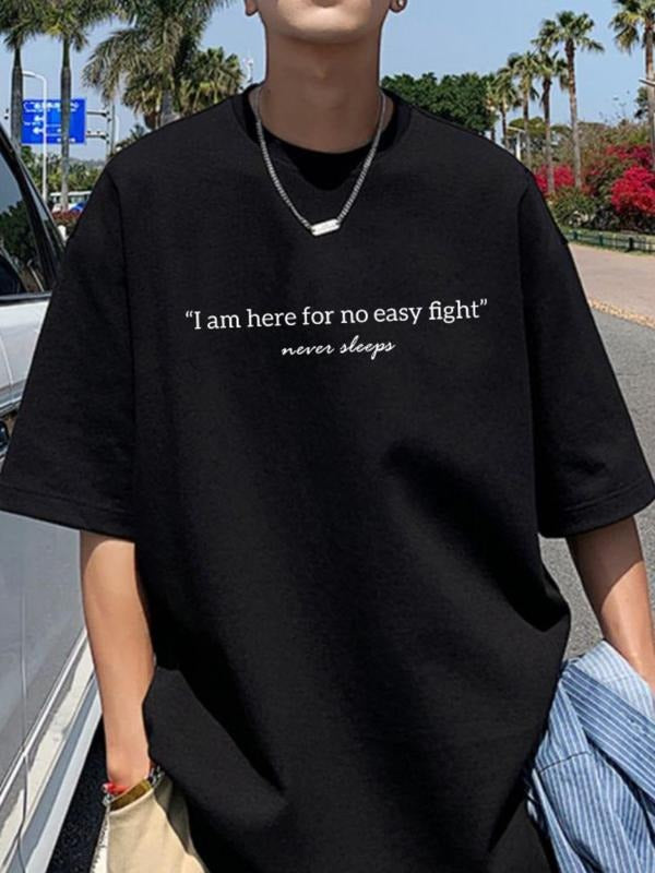 Men's Letter Print Round Neck Tee, Summer Clothes Regular Fit Casual Fashion Comfy Short Sleeve T-shirt for Summer, Men's...