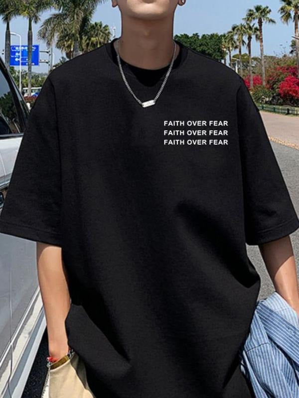 Men's Letter Print Round Neck Tee, Summer Clothes, Regular Fit Casual Fashion Short Sleeve T-shirt for Summer, Men's Top...