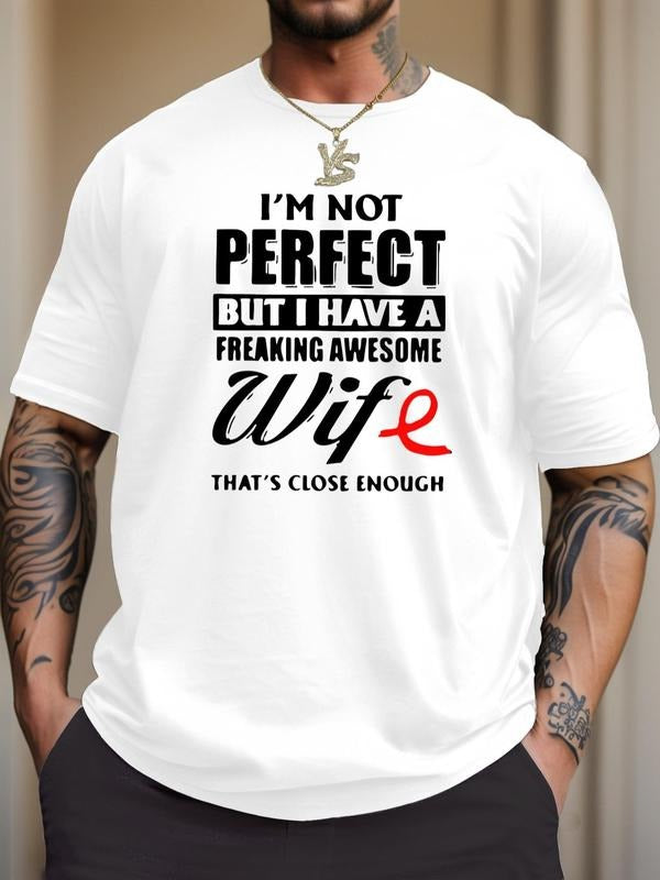 Men's Letter Print Round Neck Tee, Summer Clothes, Regular Fit Casual Short Sleeve T-shirt for Summer, Men's Top for...