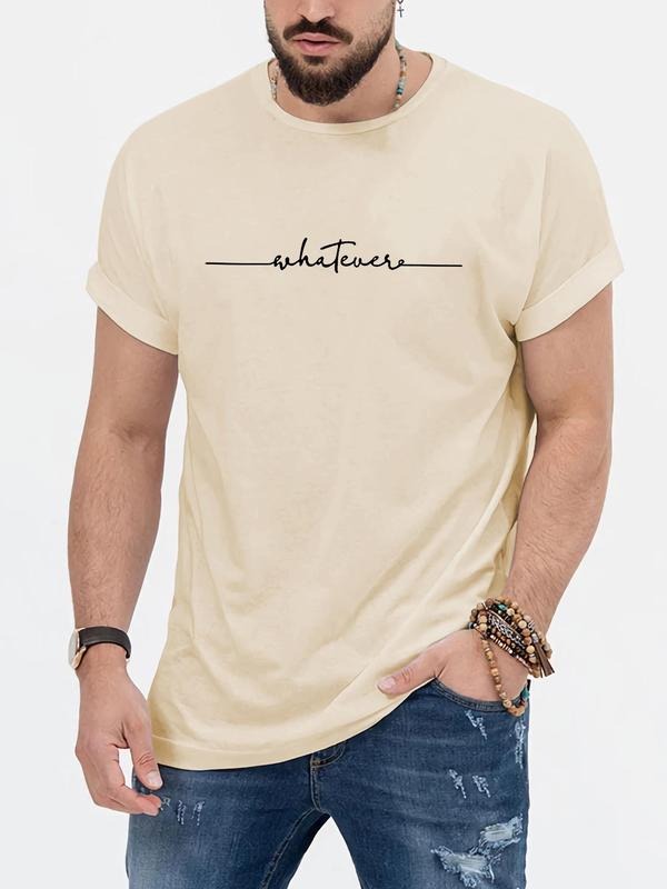 Men's Letter Print Short Sleeve Tee Summer Clothes, Regular Fit Round Neck Graphic T-shirts, Casual Tops for Men, Summer...