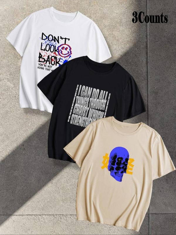 Men's Letter Print Short Sleeve Tee, Loose Casual Fashion Round Neck T-shirt for Summer, Men's Top for Daily Wear style...