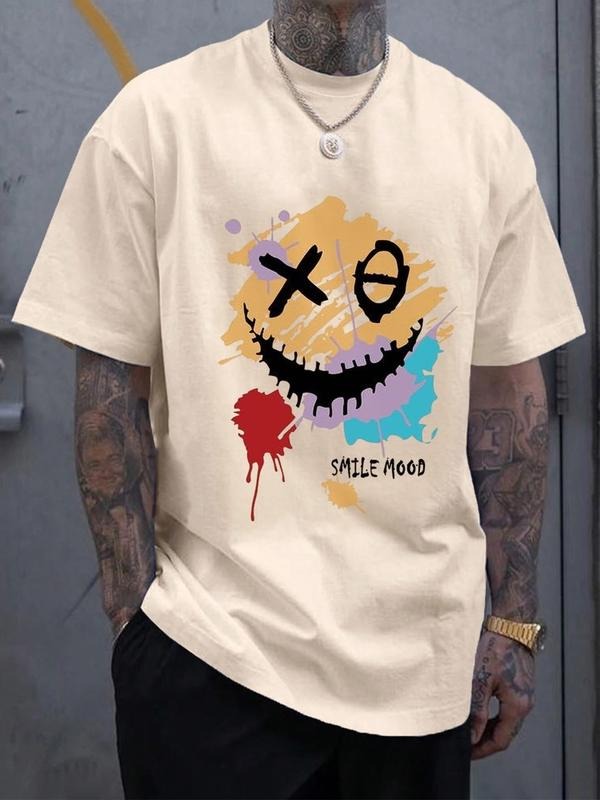 Men's Letter Print Street Style Short Sleeve T-Shirt, Loose Fit Casual Summer Top, Comfortable Daily Wear & Leisure...