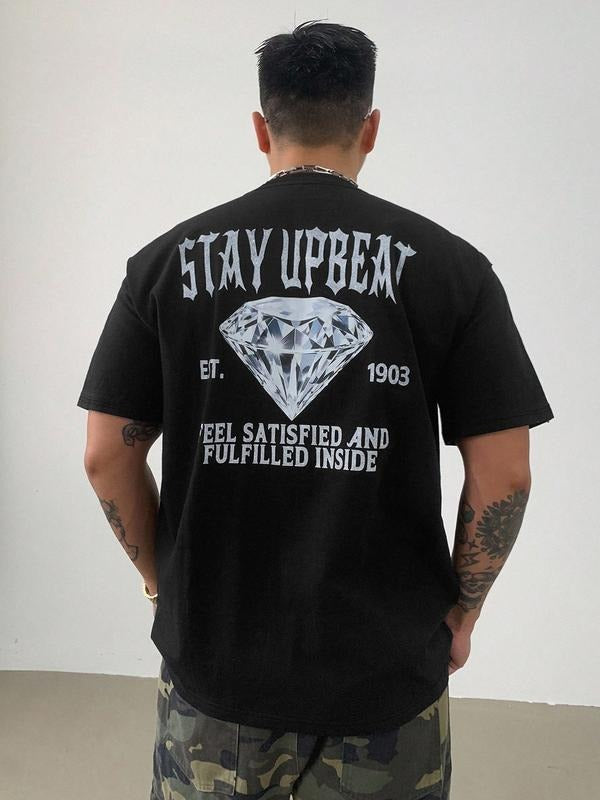 Men's Letter Print Street Style T-Shirt, Youthful Trendy Fashion, Comfortable Casual Summer Wear, American Brand New...