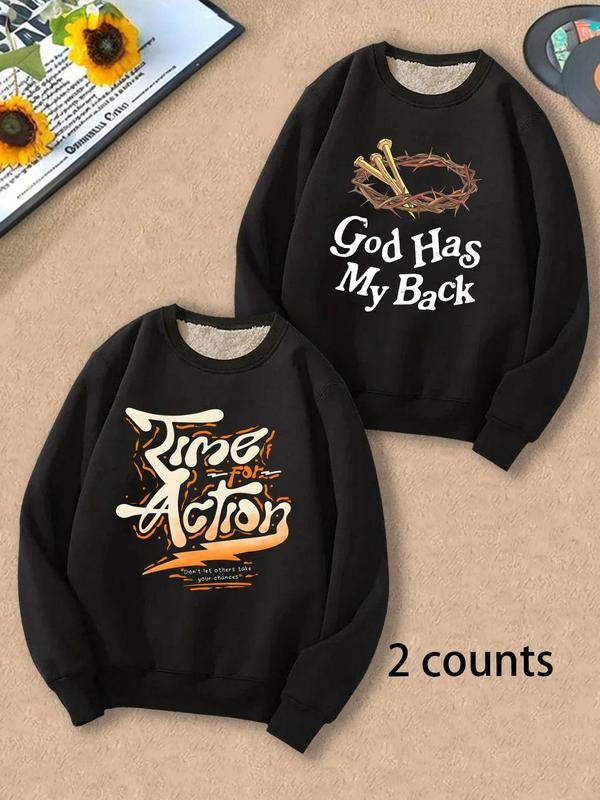 Men's Letter Print Sweatshirt, Casual Regular Fit Long Sleeve Round Neck Pullover for Fall & Winter, Men's Clothes for...