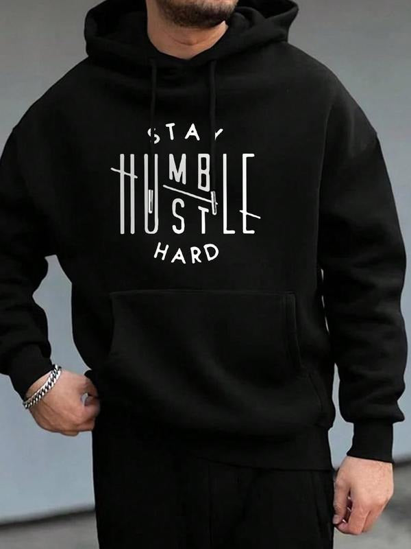 Men's Letter Print Thermal Lined Hoodie, Casual Loose Long Sleeve Hooded Sweatshirt for Fall & Winter, Men's Clothes for...
