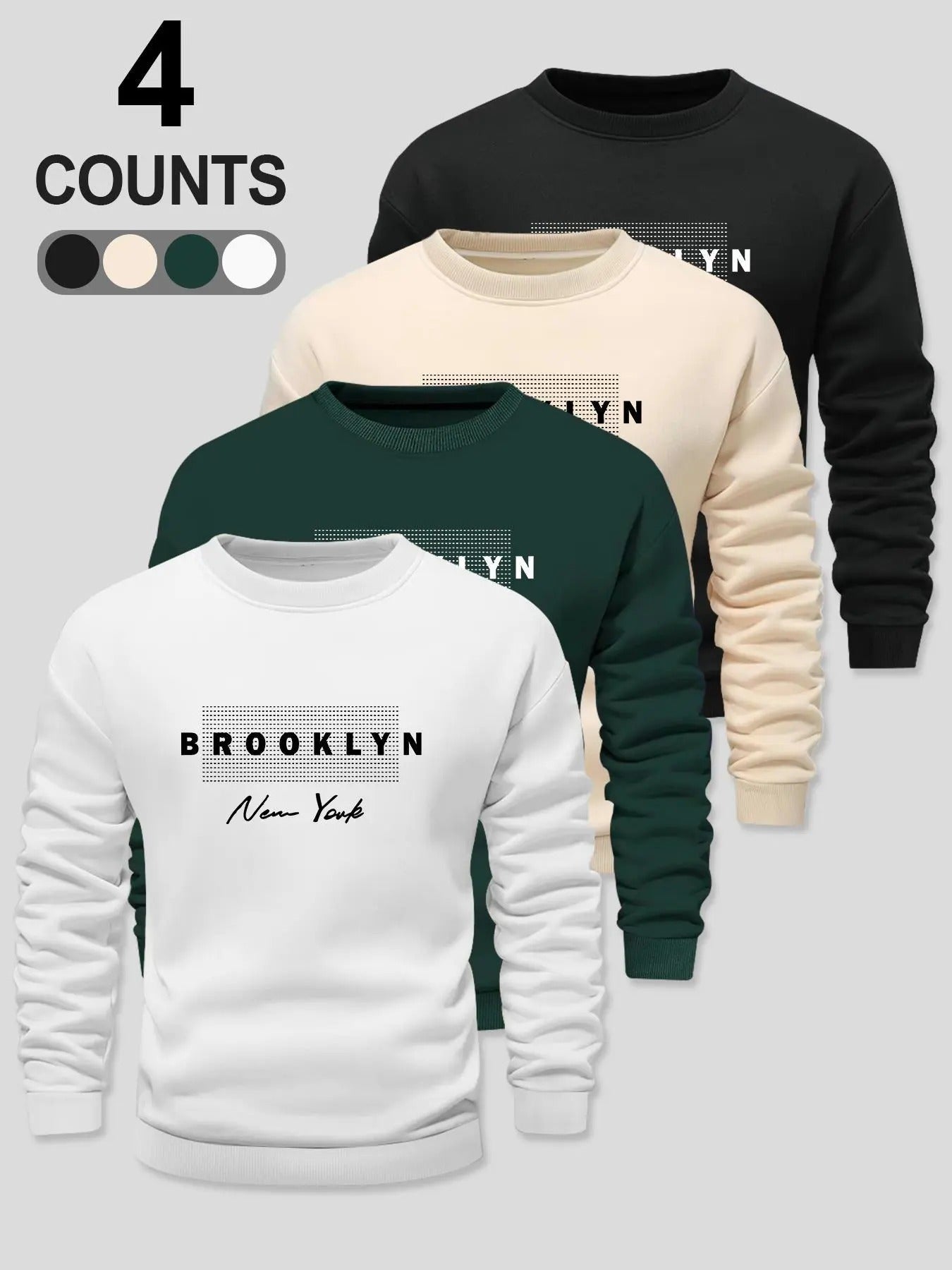 Men's Letter Print Thermal Lined Sweatshirt, Casual Regular Fit Long Sleeve Round Neck Pullover for Fall & Winter, Men's...