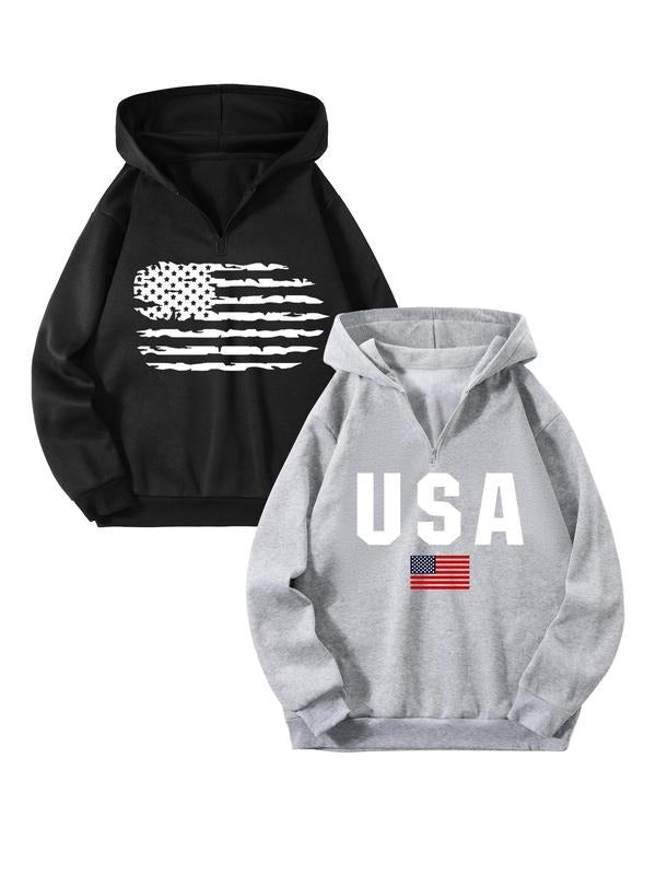 Men's Letter Print Zip Up Thermal Lined Hoodie, Casual Regular Fit Drop Shoulder Long Sleeve Hooded Sweatshirt for Fall &...