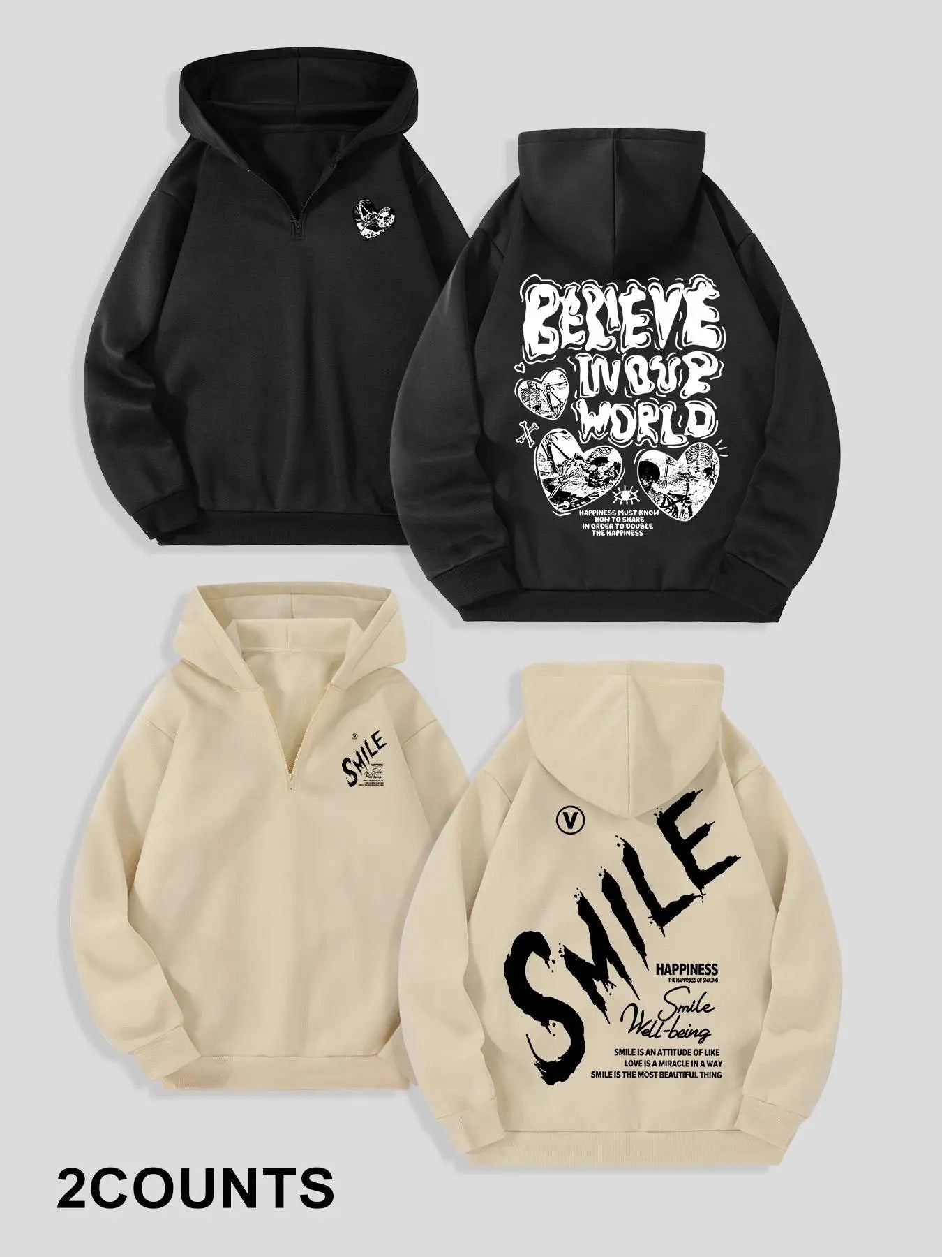 Men's Letter Print Zipper Hoodie, Regular Fit Casual Long Sleeve Hooded Sweatshirt for Fall & Winter, Men's Clothes for...