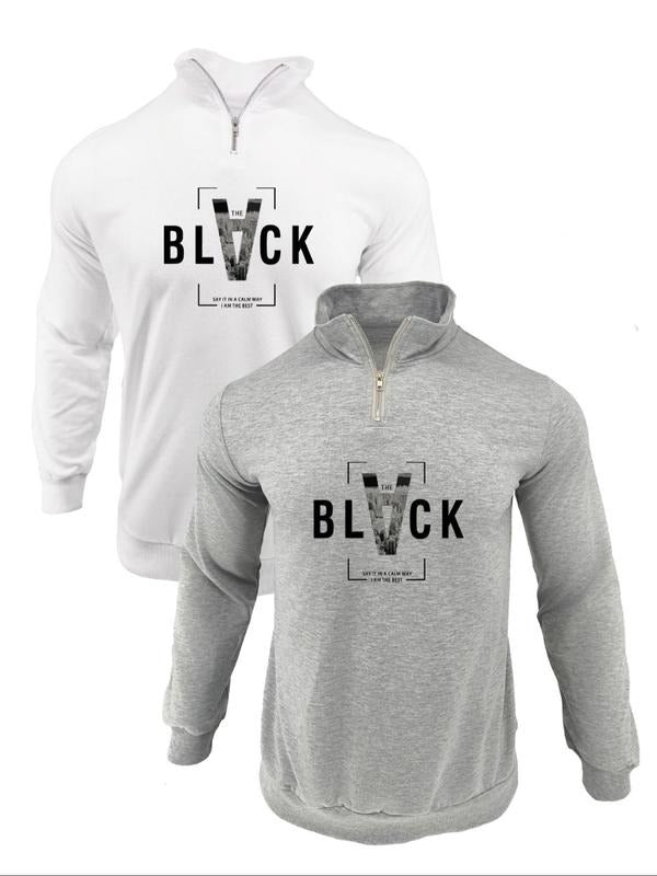 Men's Letter Print Zipper Sweatshirt, Casual Regular Fit Long Sleeve Stand Collar Pullover for Fall & Winter, Men's...
