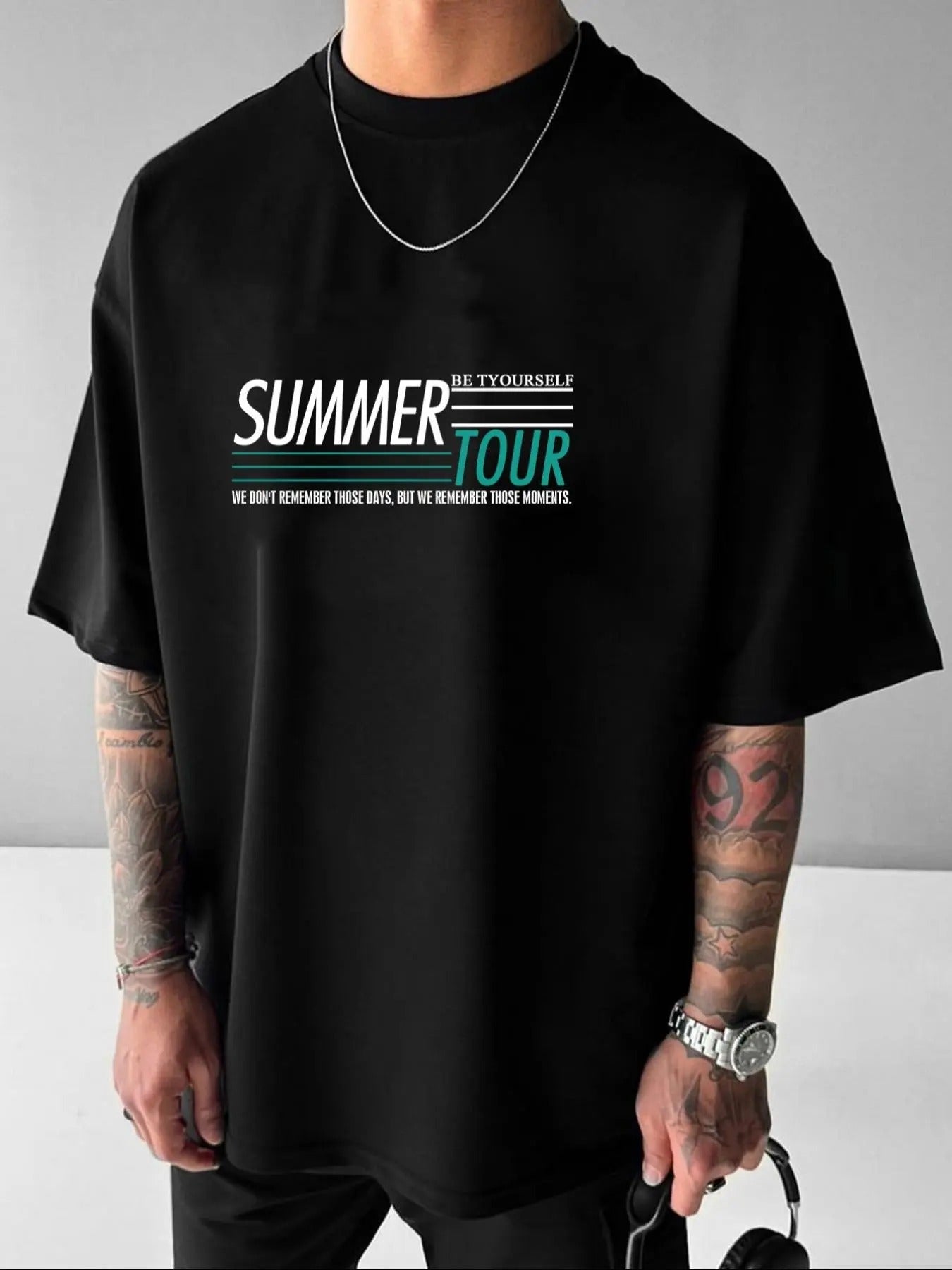 Men's Letter Round Neck Tee, Loose Casual Short Sleeve T-shirt for All Seasons, Men's Top for Daily Wear Hoodie, Sweatshirt