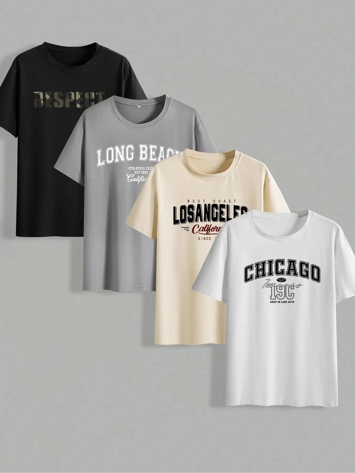 Men's Letters Print Round Neck Tee, Regular Fit Casual Comfy Short Sleeve Crew Neck T-shirt for Summer, Men's All-match...
