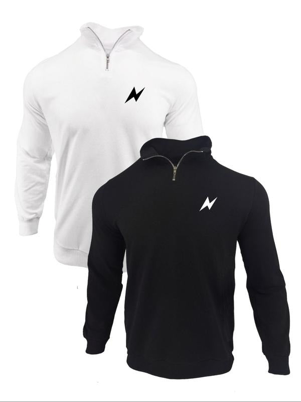 Men's Lightning Print Zip Up Half Placket Sweatshirt, Regular Fit Casual Long Sleeve Stand Collar Pullover for Fall &...