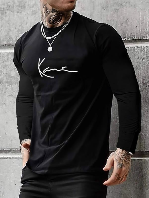 Men's Lightweight Letter Print Long Sleeve T-Shirt, Stylish Casual Top, Casual Street Wear for Spring & Fall, Perfect for...