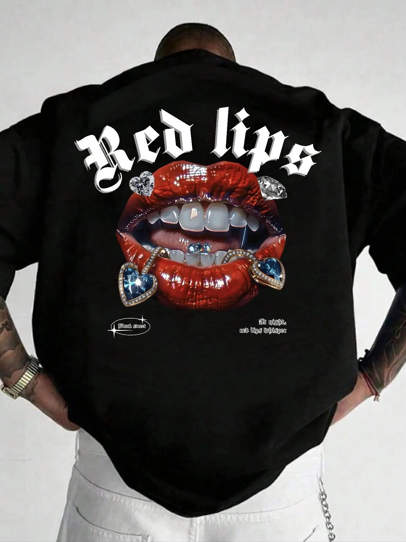 Men's Lip & Letter Print Drop Shoulder Tee, Fashion Loose Short Sleeve T-shirt for Daily Holiday Outdoor Wear, Casual ...