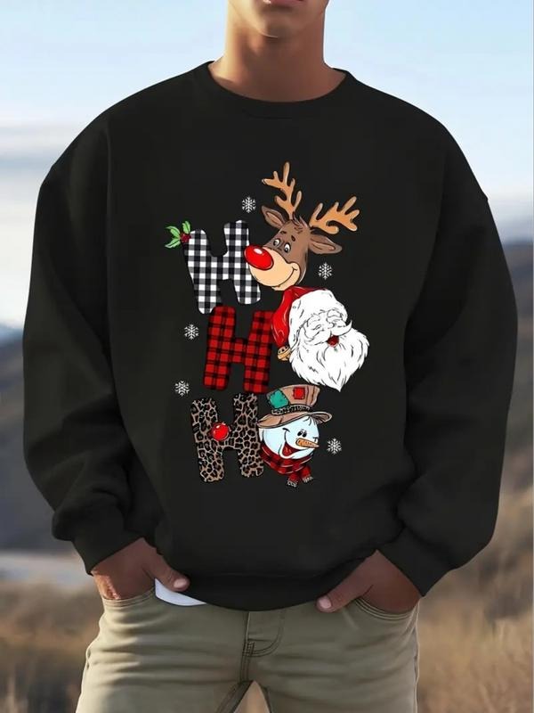 Men's Long Sleeve Hoodie, Christmas Santa Reindeer Print, Fun Cartoon Pattern, Unisex Fall & Winter Casual Fitted...