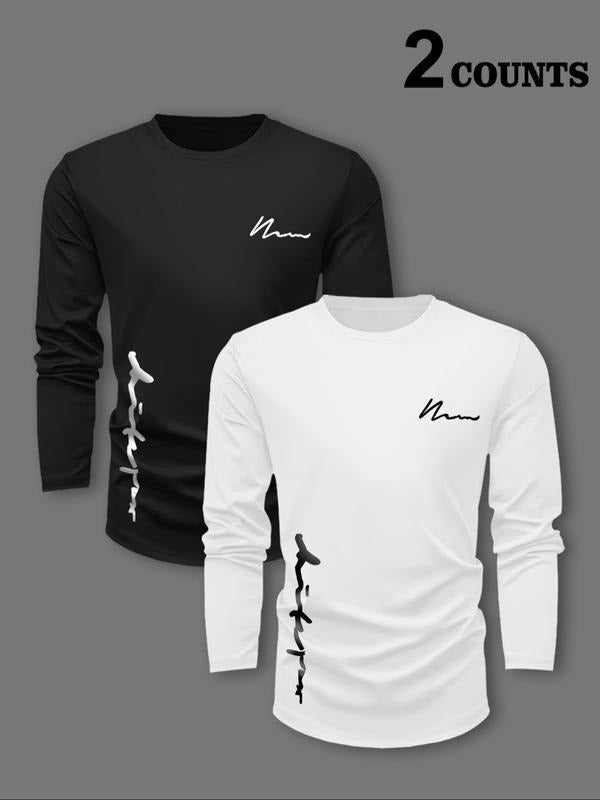 Men's Long Sleeve Plain Tee, Regular Fit Casual Round Neck T-shirt for Fall, Men's Top for Daily Wear Hoodie, Sweatshirt