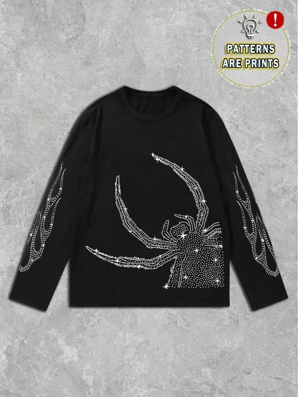 Men's Long Sleeve T-Shirt, Spring Autumn Winter Thin Layer, Inner Wear Outerwear, Spider Print, Campus Street Style,...