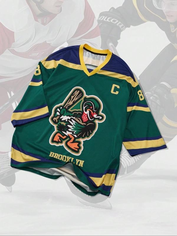 Men's Loose Bird Print Hockey Jersey, Casual Soft Comfortable Short Sleeve T-shirt for Summer, Men's Top for Daily Wear...