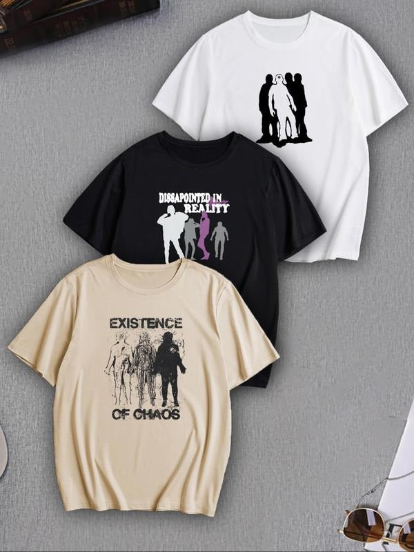 Men's Loose Figure & Letter Print Round Neck Tee, Casual Short Sleeve Crew Neck T-shirt for Summer, Fashion Men's Top for...