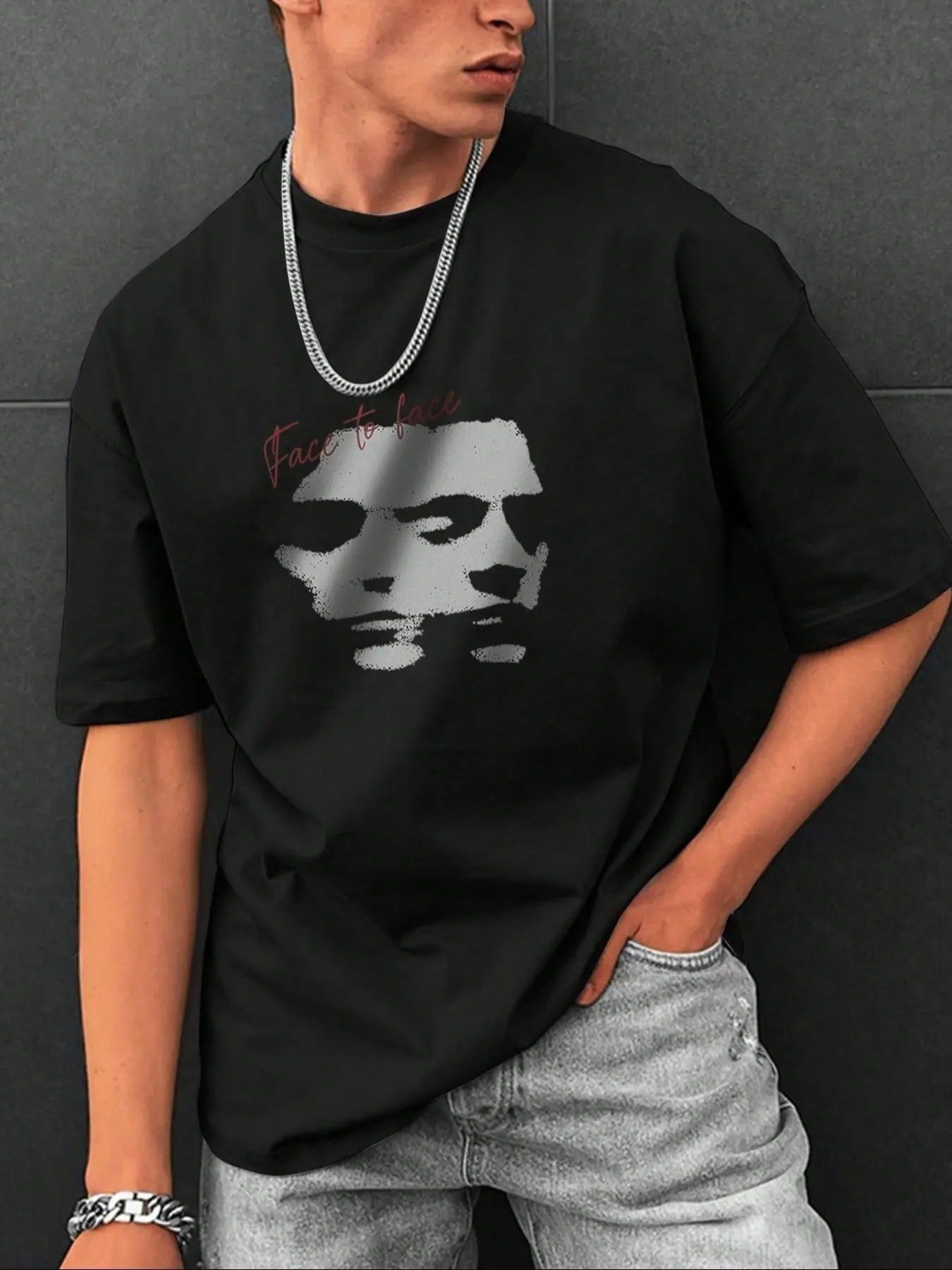 Men's Loose Figure Print Round Neck Tee, Casual Streetwear Half Sleeve Crew Neck T-shirt for Summer, Fashion Men's Top...