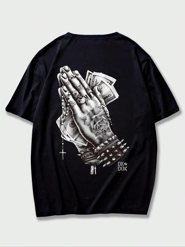 Men's Loose Graphic Drop Shoulder Streetwear Tee, Casual Half Sleeve Round Neck Baggy T-Shirt for Summer, Men's Pullover...