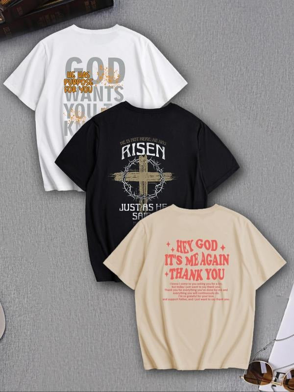 Men's Loose Letter Graphic Print Drop Shoulder Tee, Casual Short Sleeve Round Neck T-shirt for Summer, Men's Top for...