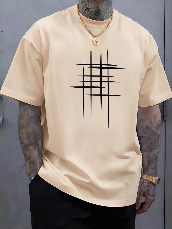Men's Loose Short Sleeve T-Shirt, Trendy Print, Simple Geometric Line Design, Casual Streetwear for Daily Wear Hoodie,...