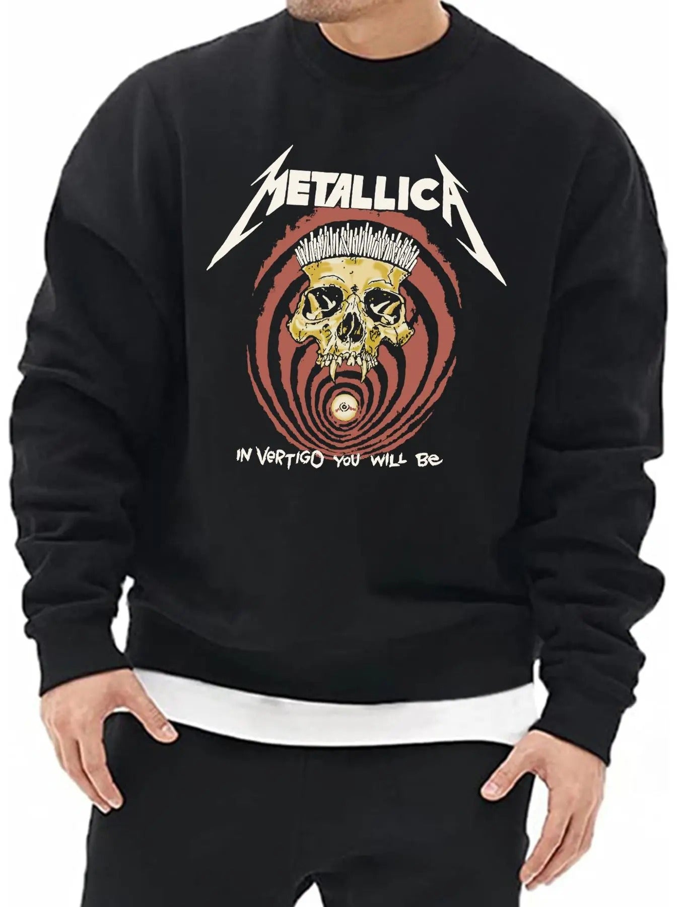 Men's Metallica Print Crew Neck Sweatshirt, Regular Fit Casual Fashion Long Sleeve Pullover for Daily Wear, Men's Clothes...