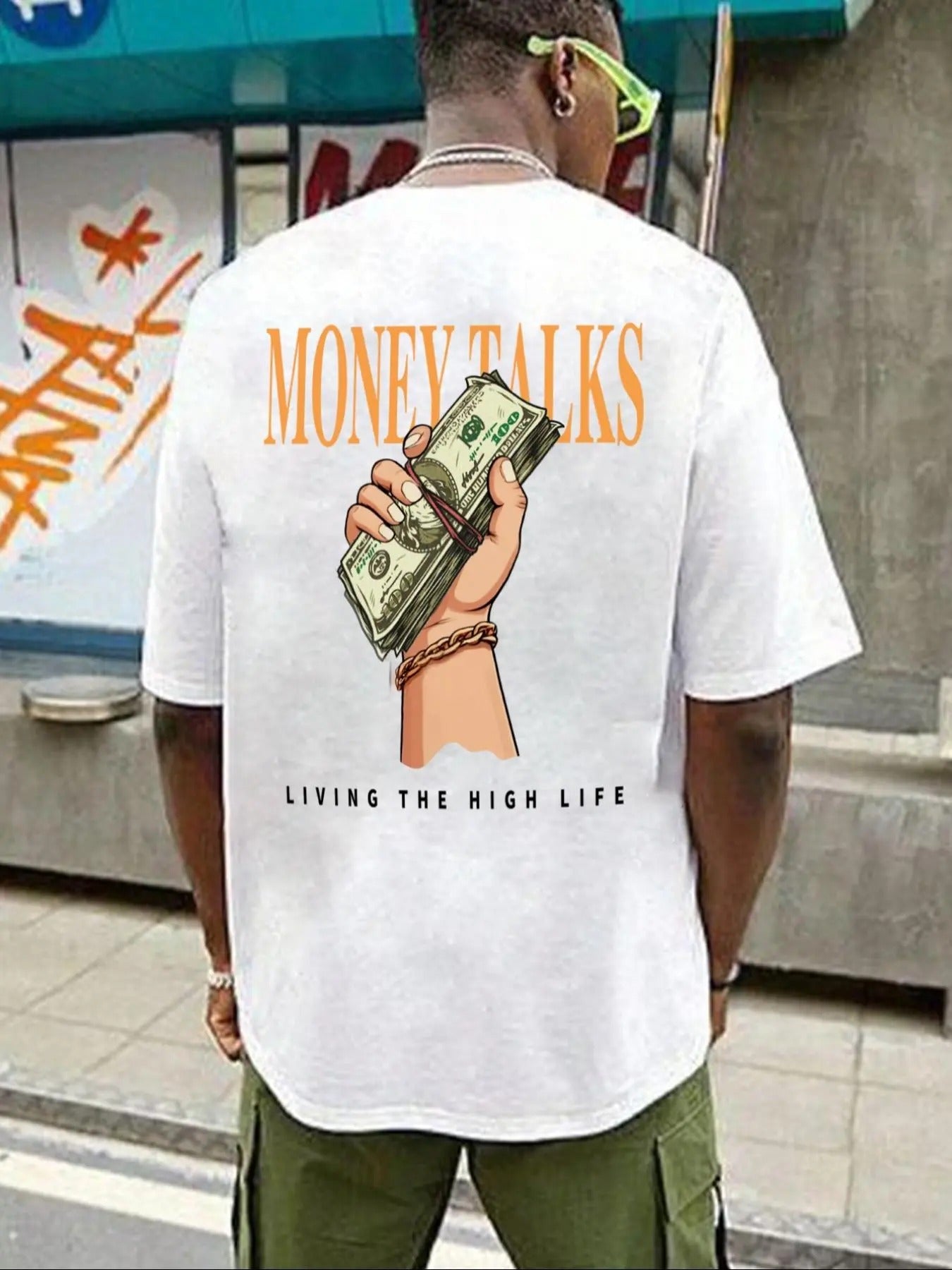 Men's Money Print Drop Shoulder Tee, Casual Comfy Round Neck Short Sleeve T-shirt for Summer, Menswear for Daily Wear...