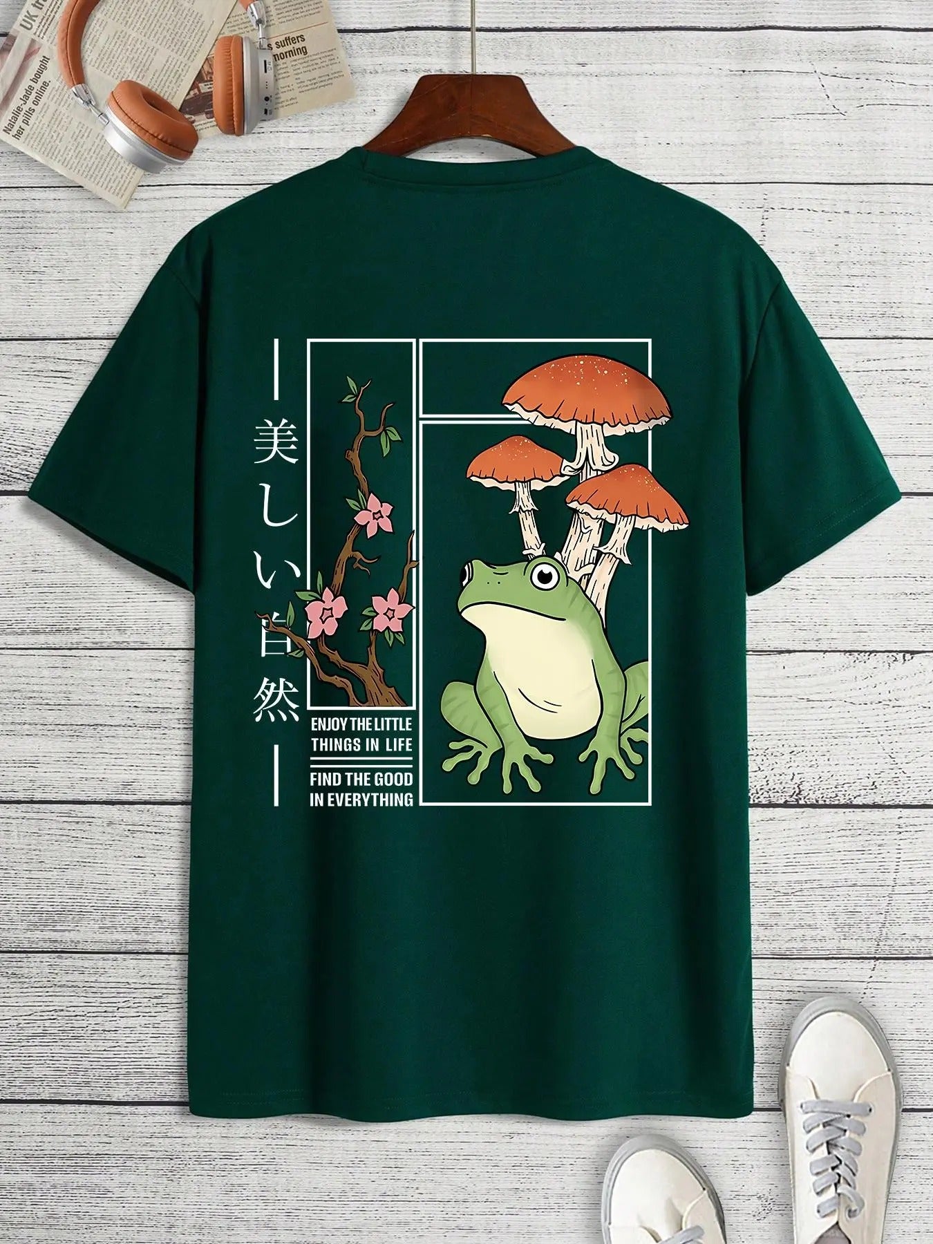 Men's Mushroom & Frog Print Round Neck Tee, Regular Fit Casual Short Sleeve T-shirt, Men's Summer Top for Daily Wear...