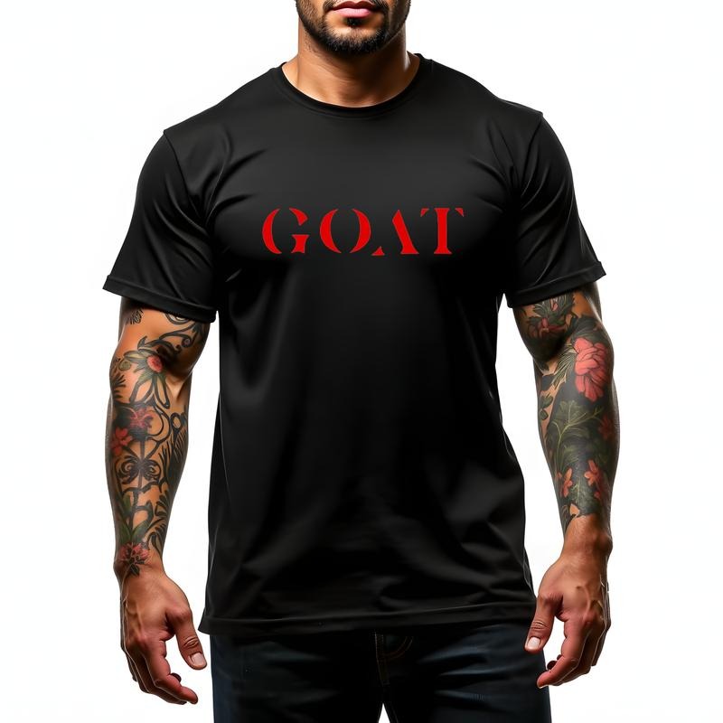 Men's Navy Blue T-Shirt With Red Lettering Casual Short Sleeve Crewneck For Sports And Everyday Wear Trendy Quality...