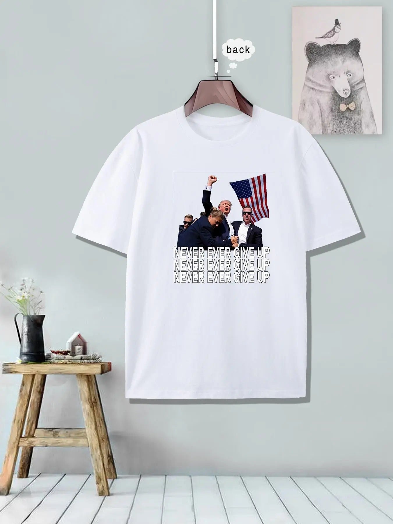 Men's Never Ever Give Up  Print Round Neck Graphic Tee, Street Fashion Casual Soft Comfy Short Sleeve T-shirt for Daily...