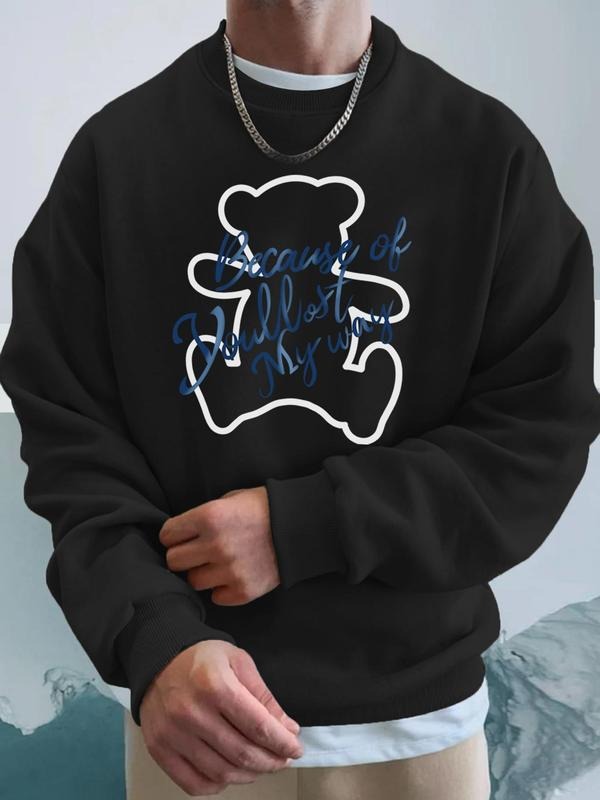 Men's New Casual Fashion Round Neck Sweatshirt, Fall & Winter Cartoon Pattern Pullover, Fitted Moderate Fabric, No...